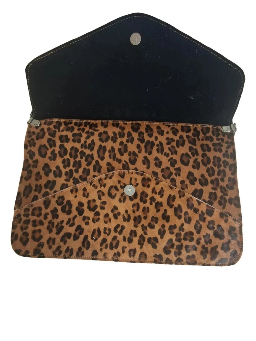 Leopard Print Chain Strap Envelope Clutch - Brown